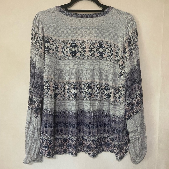 Lucky Brand EUC mixed print peasant boho cottage baby doll blouse size M - Picture 4 of 4